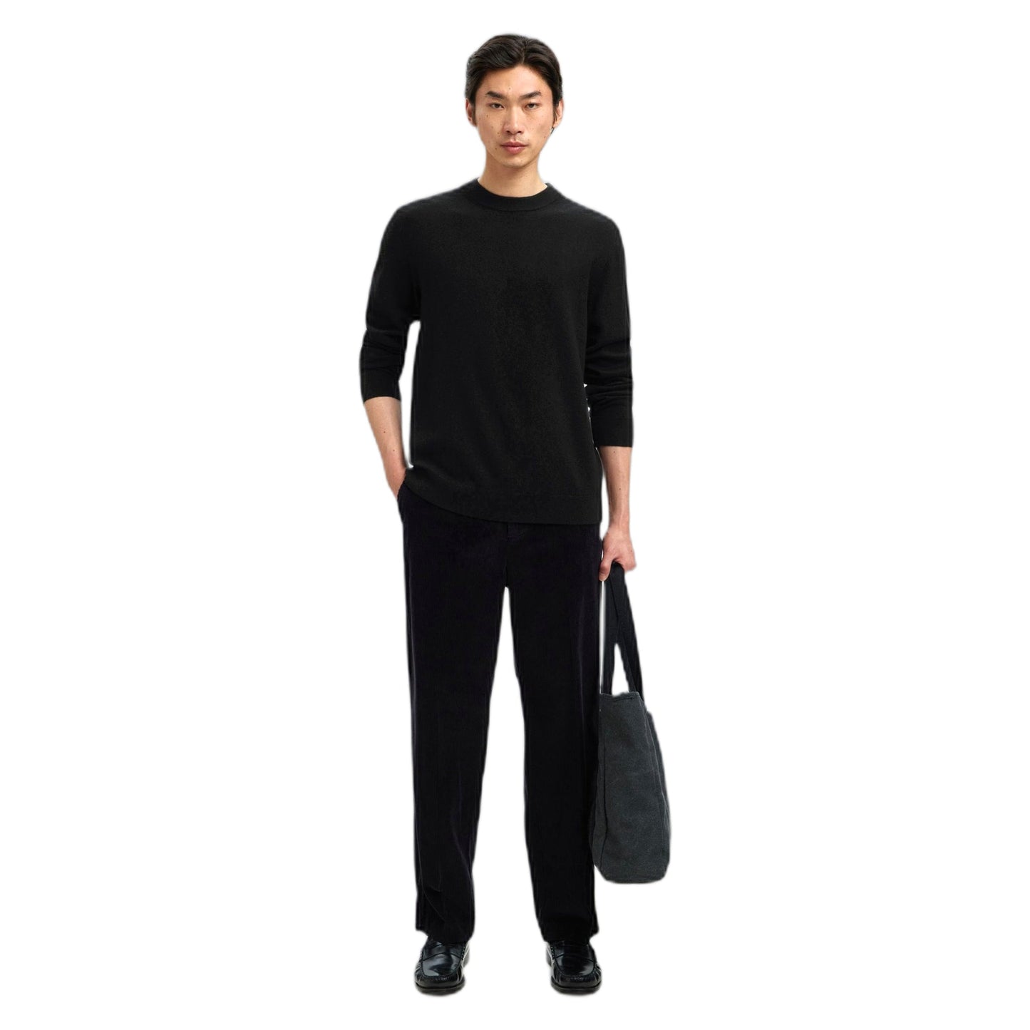 Maglione Selected Homme Merino Brushed Relaxed Crew - Black - Maglieria di Selected Homme | Francis Concept