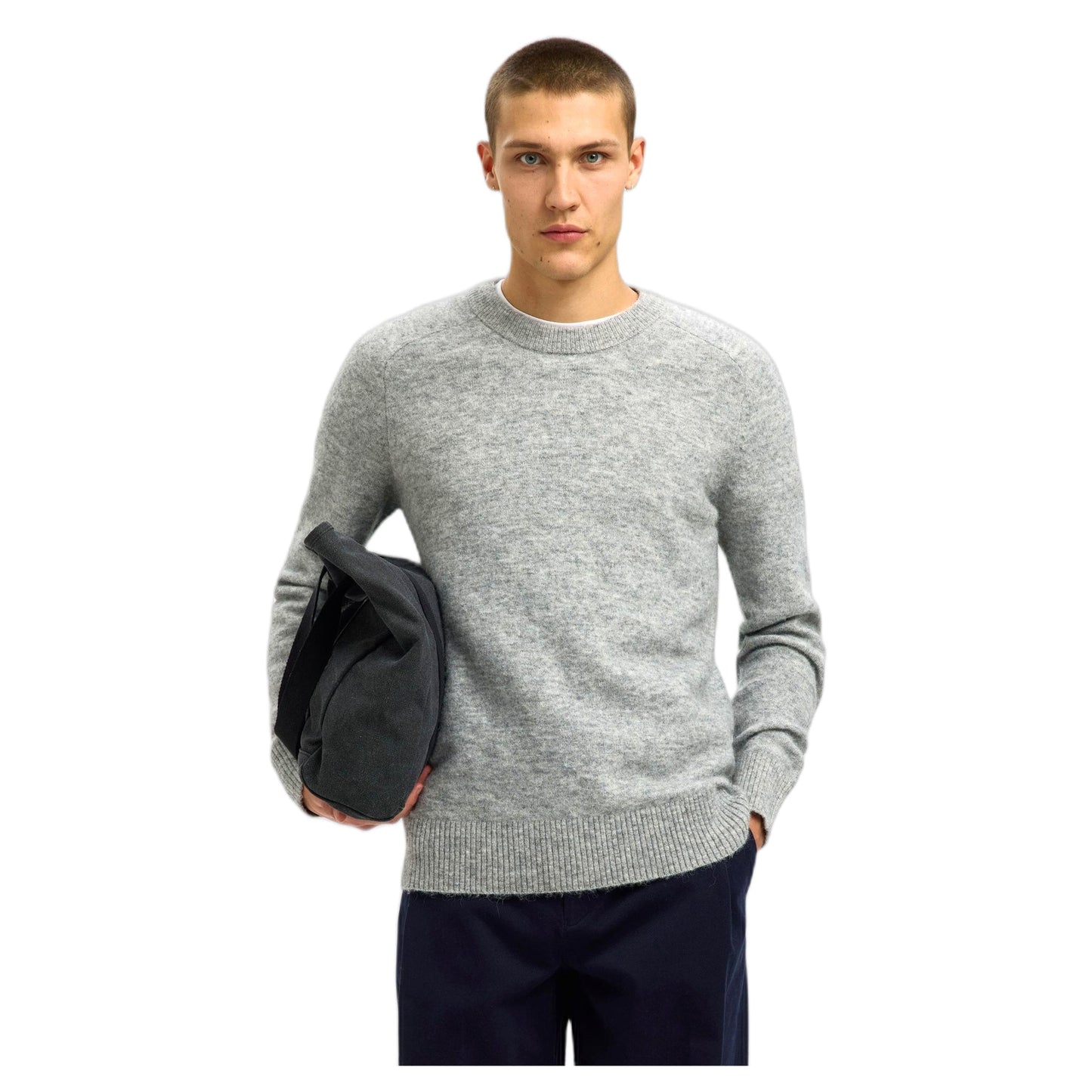 Maglione Selected Homme Rai Ls Knit Crew Neck - Grey Melange - Maglieria di Selected Homme | Francis Concept