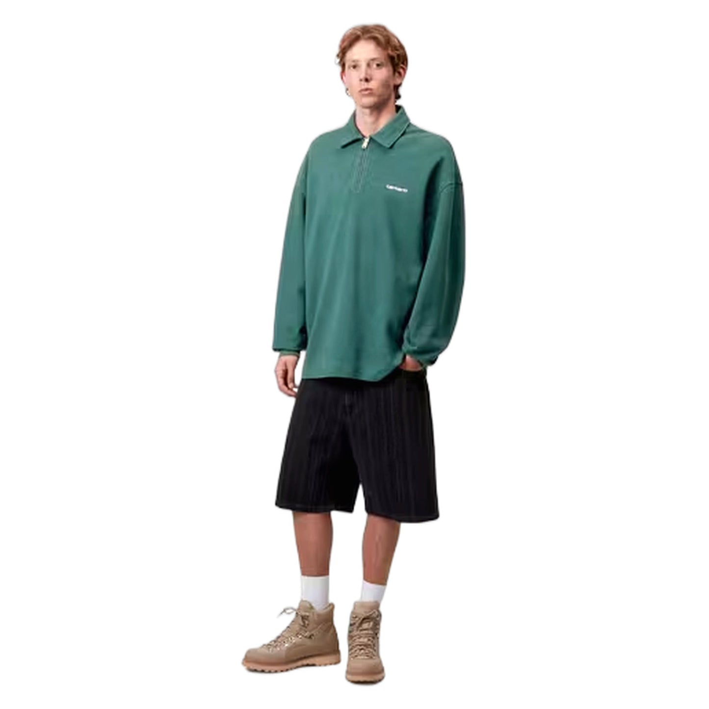 Polo Carhartt Wip Pique Script Sweat - Dark Fir / White Garment Dyed - Felpe di Carhartt Wip | Francis Concept