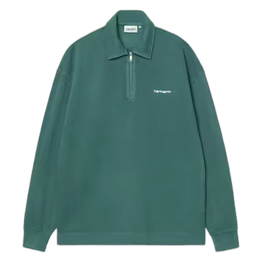 Polo Carhartt Wip Pique Script Sweat - Dark Fir / White Garment Dyed - Felpe di Carhartt Wip | Francis Concept