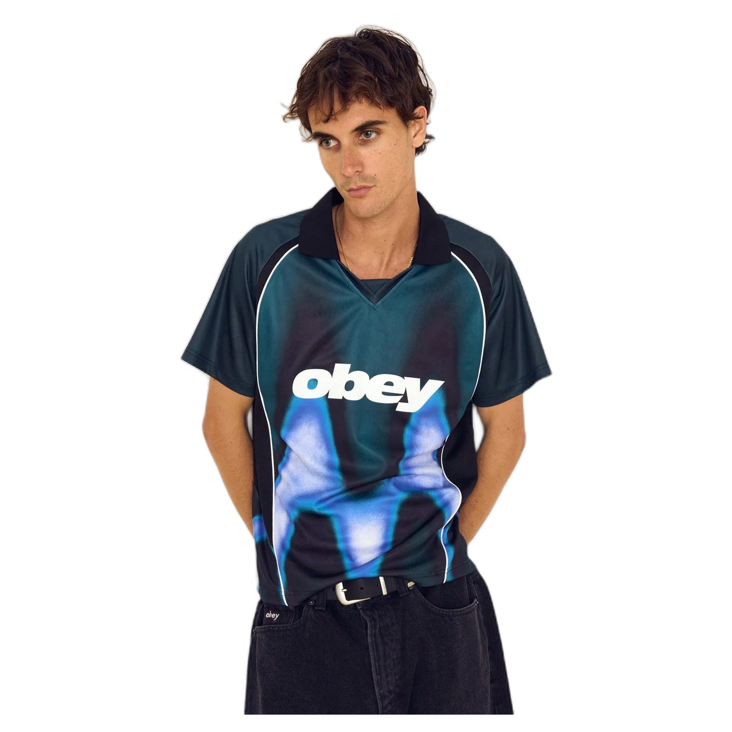 Polo Obey Blurred Soccer Jersey Tee - Dark Teal Multi-Francis Concept