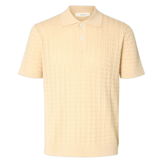 Polo Selected Homme Mattis Knit New Cable Polo - Beige-Francis Concept