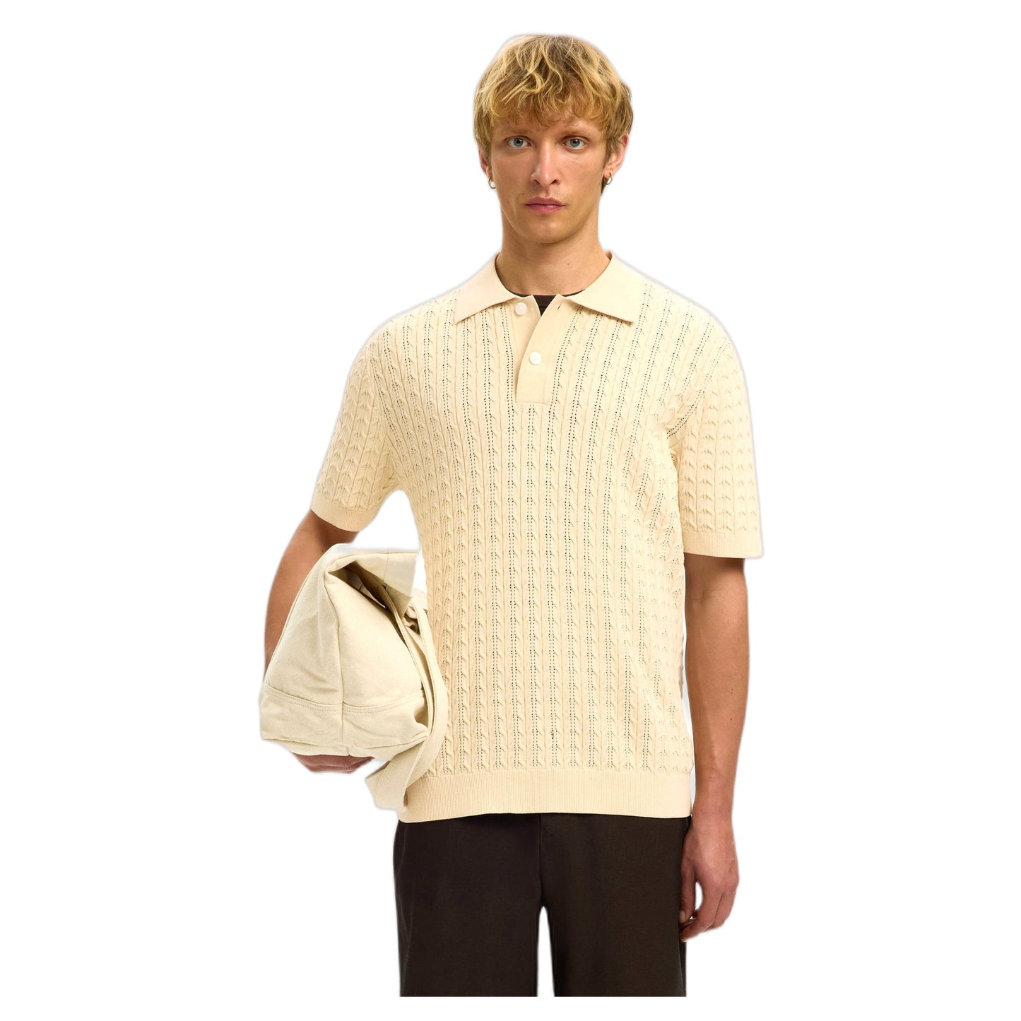 Polo Selected Homme Mattis Knit New Cable Polo - Beige-Francis Concept