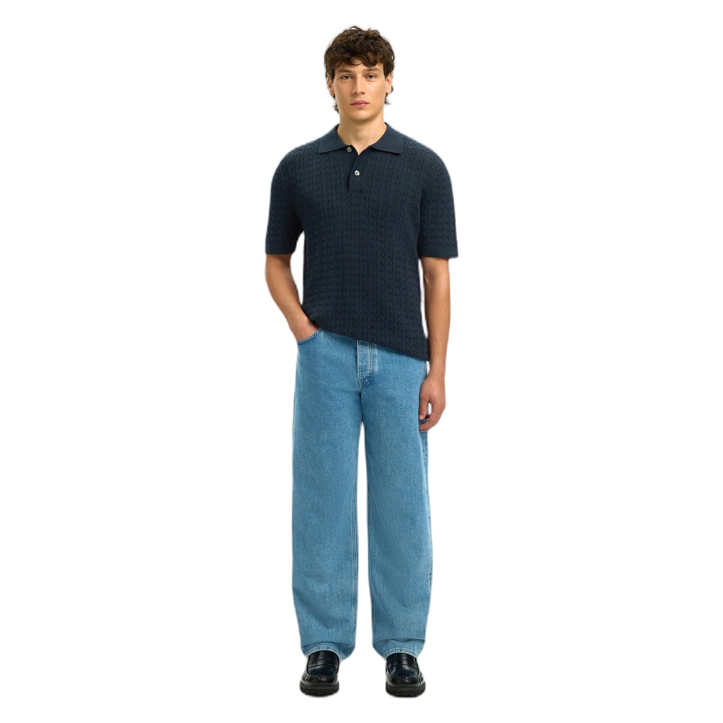 Polo Selected Homme Mattis Knit New Cable Polo - Blue-Francis Concept