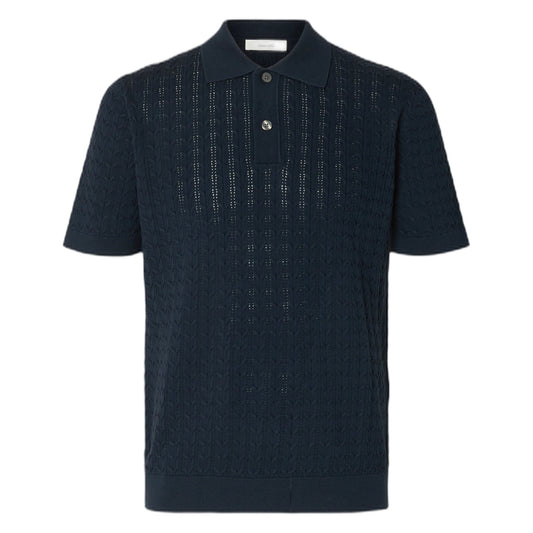 Polo Selected Homme Mattis Knit New Cable Polo - Blue-Francis Concept