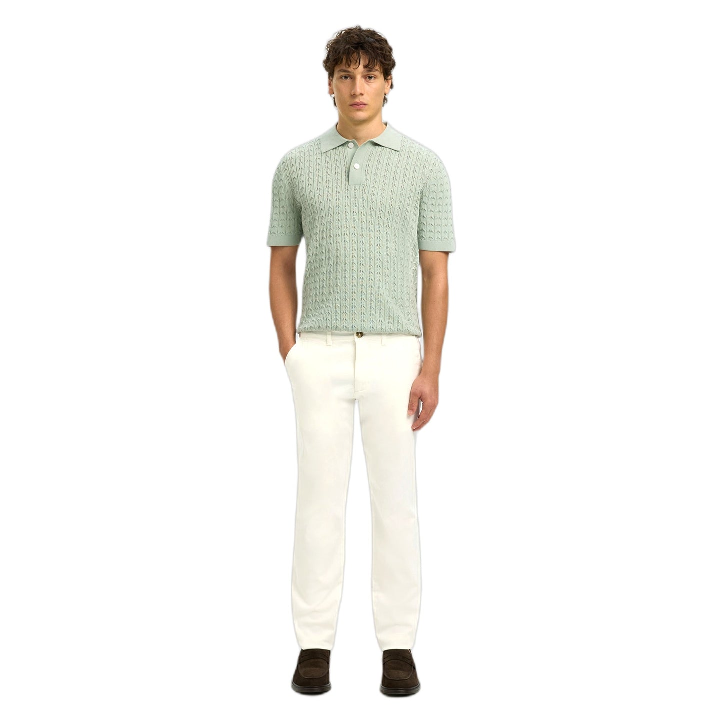 Polo Selected Homme Mattis SS Knit New Cable Polo - Turchese