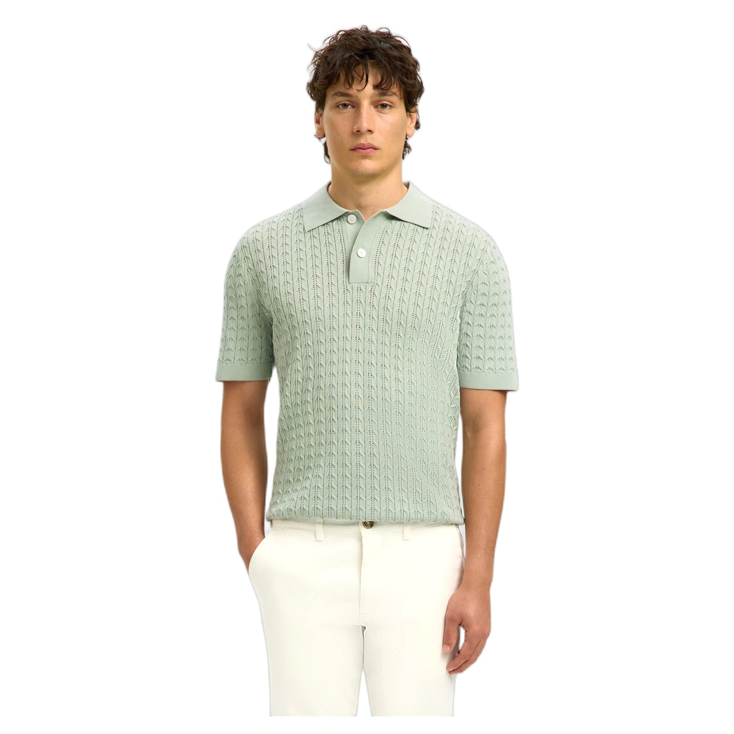 Polo Selected Homme Mattis SS Knit New Cable Polo - Turchese
