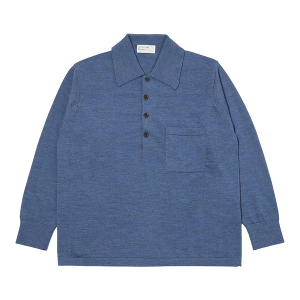 Polo Universal Works L/S Pullover Knit Merino - Airforce Blue - Maglieria di Universal Works | Francis Concept