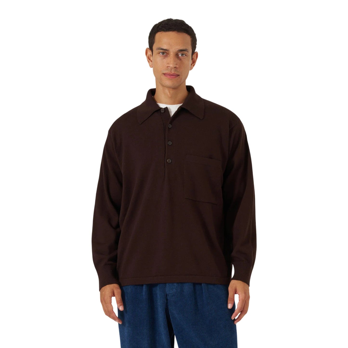 Polo Universal Works L/S Pullover Knit Shirt - Brown - Maglieria di Universal Works | Francis Concept