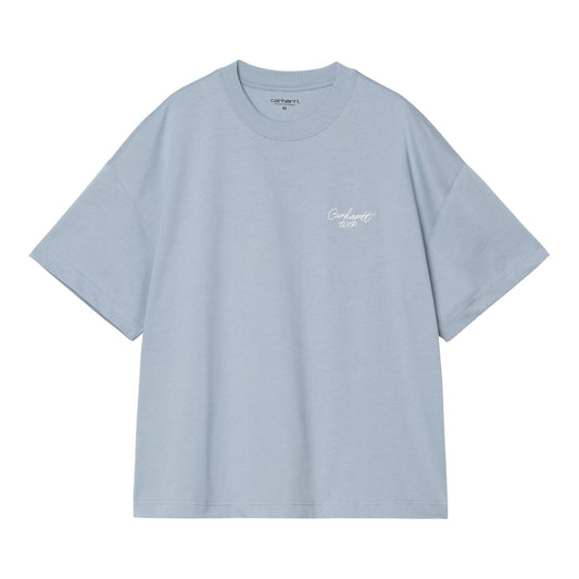 Carhartt Wip Signature Script T- Shirt - Frosted Blue / White