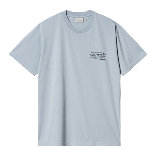 Carhartt Wip Stamp T-Shirt - Misty Sky / Black stone washed Francis Concept