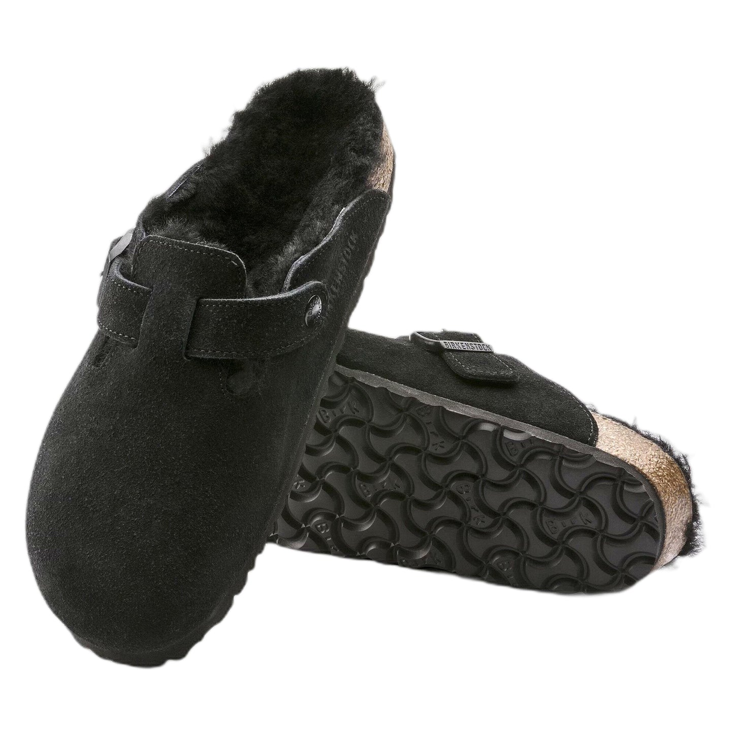 Sabot Birkenstock Boston Shearling Suede Leather - Black