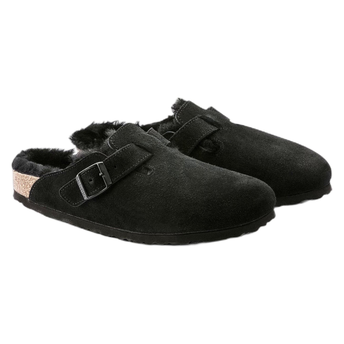 Sabot Birkenstock Boston Shearling Suede Leather - Black