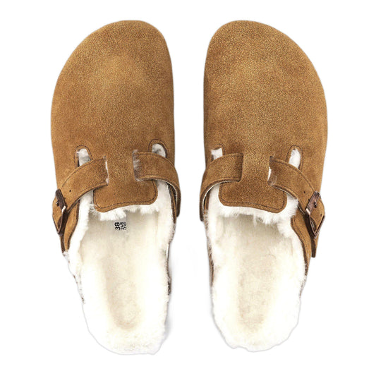 Sabot Birkenstock Boston Shearling Suede Leather - Mink-Francis Concept