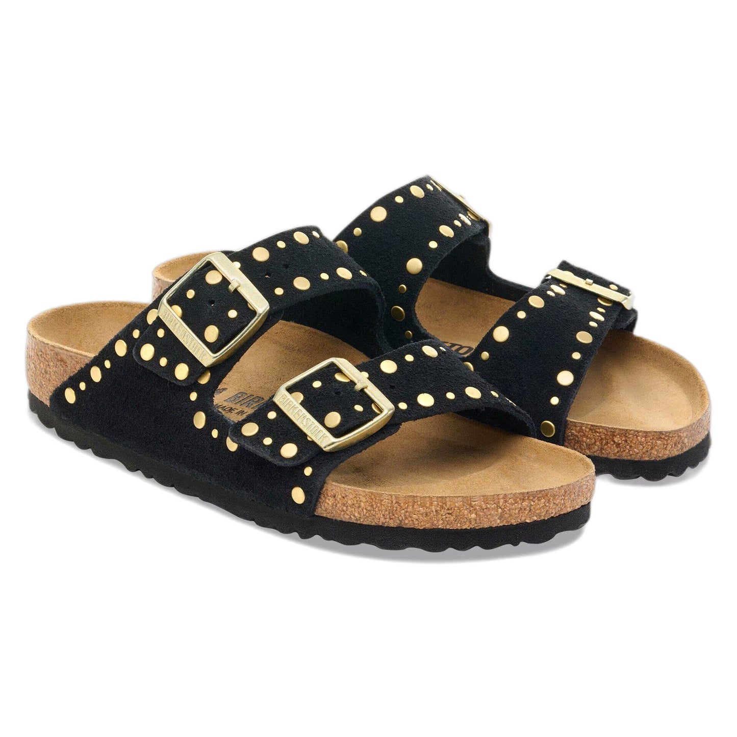 Sandali Birkenstock Arizona Rivet Suede Leather - Black-Francis Concept