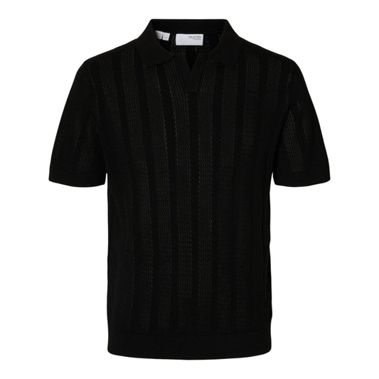 Selected Homme Knit Crochet Polo - Black - Polo di Selected Homme | Francis Concept