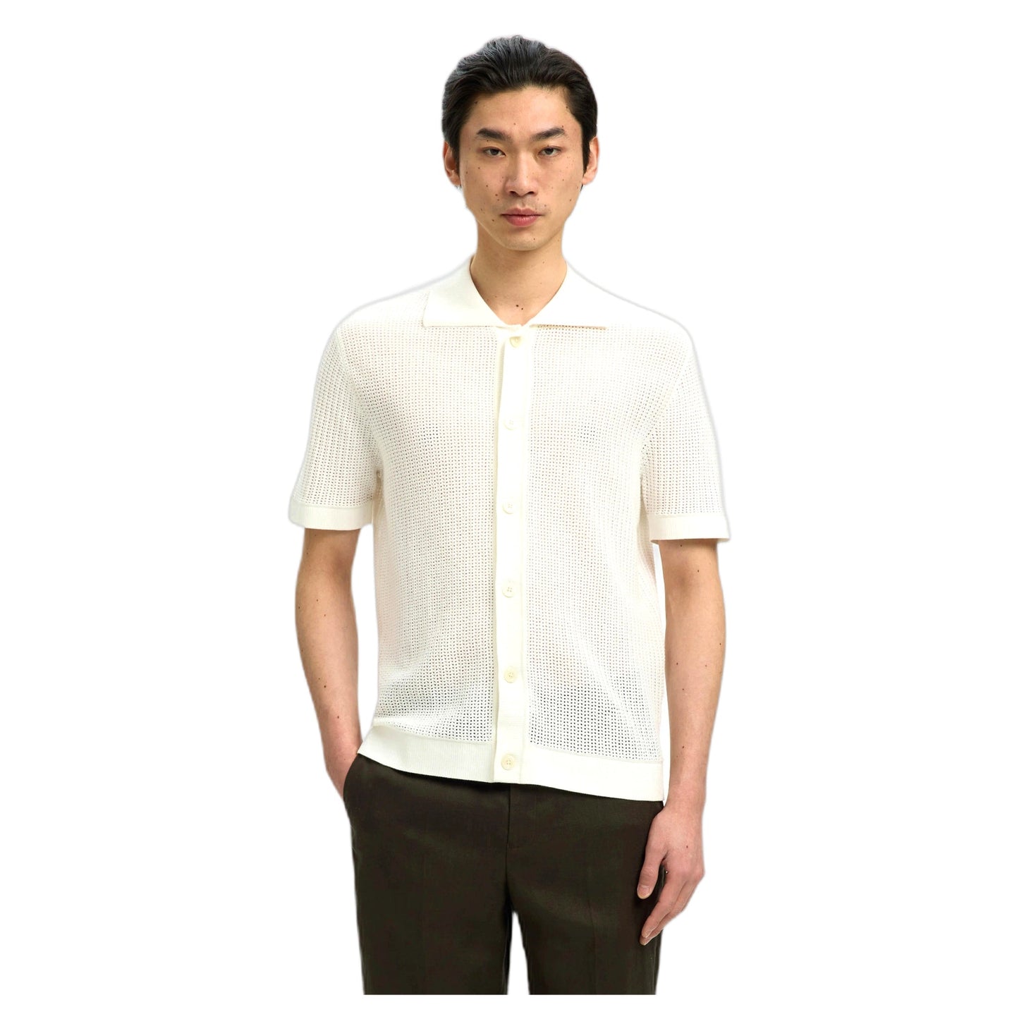 Selected Homme Shane SS Open Structure Polo Cardigan - Egret