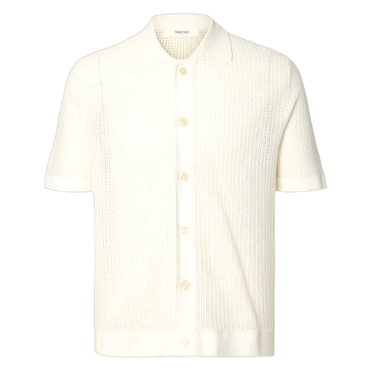 Selected Homme Shane SS Open Structure Polo Cardigan - Egret