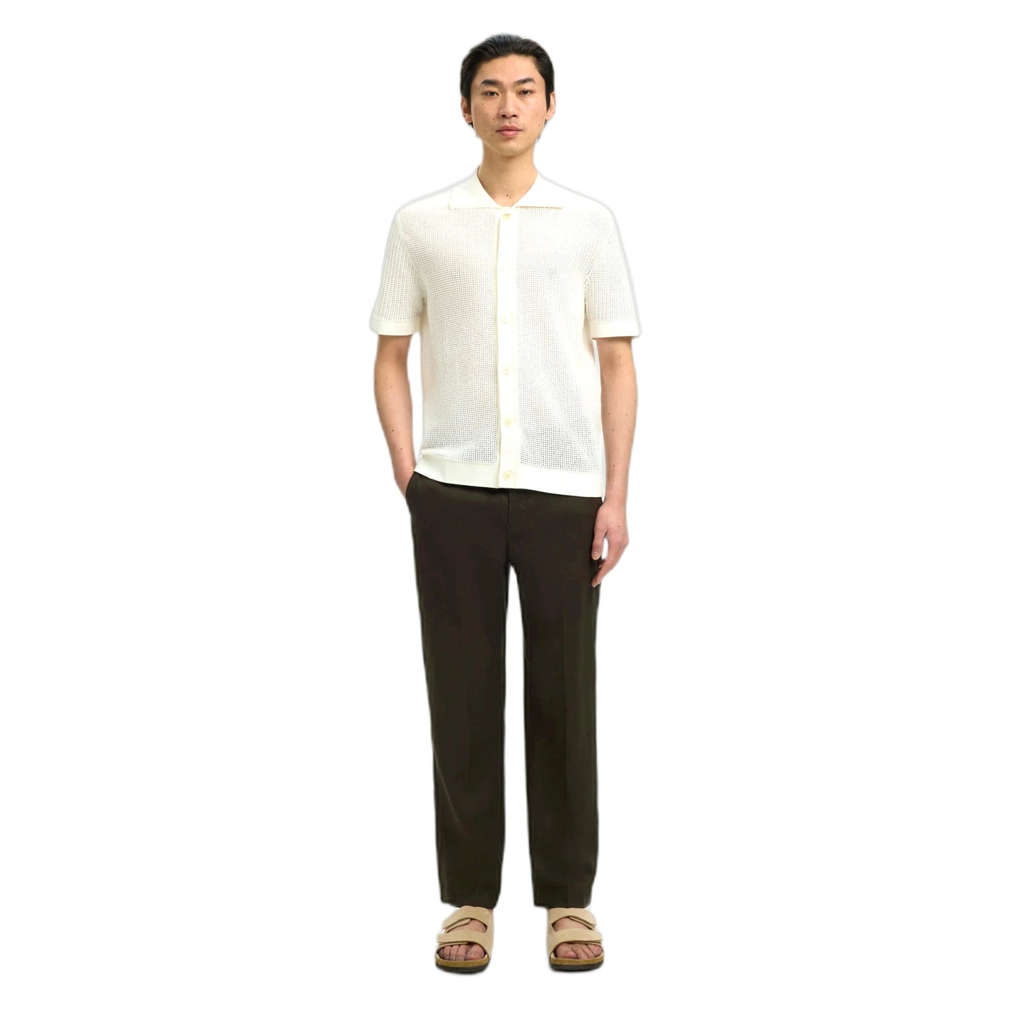Selected Homme Shane SS Open Structure Polo Cardigan - Egret