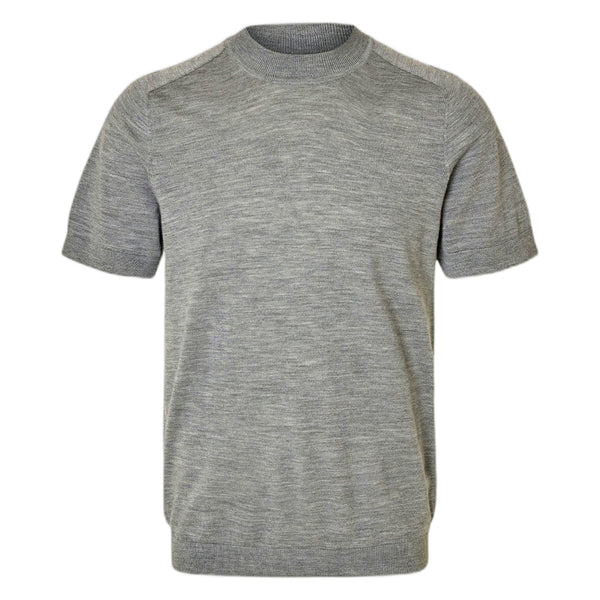 Selected Homme SS Knit Merino Crew Neck - Medium Grey Melange - T-Shirt di Selected Homme | Francis Concept