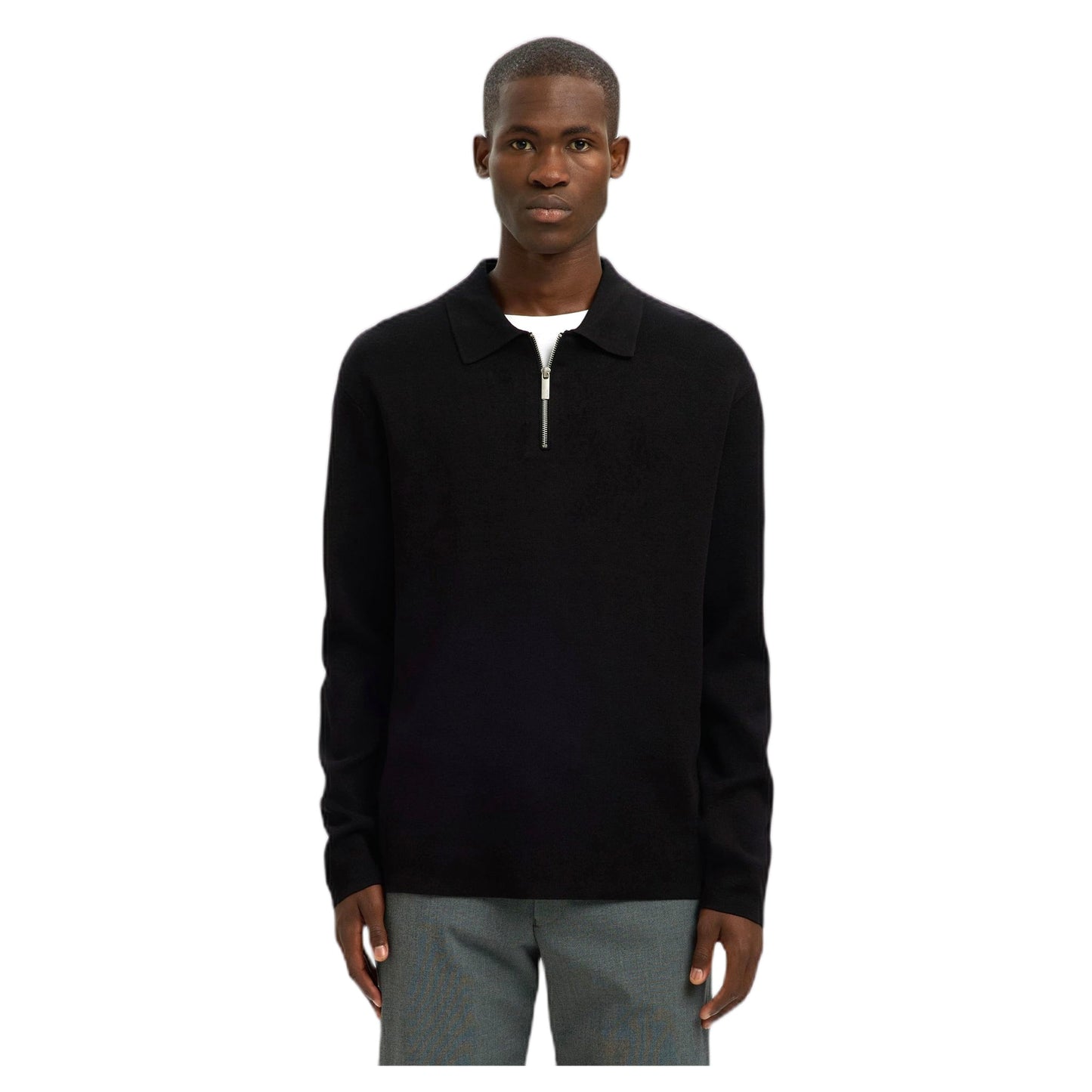 Selected Homme Teller Relaxed Half Zip Polo - Black - Maglieria di Selected Homme | Francis Concept