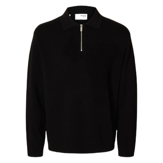Selected Homme Teller Relaxed Half Zip Polo - Black - Maglieria di Selected Homme | Francis Concept