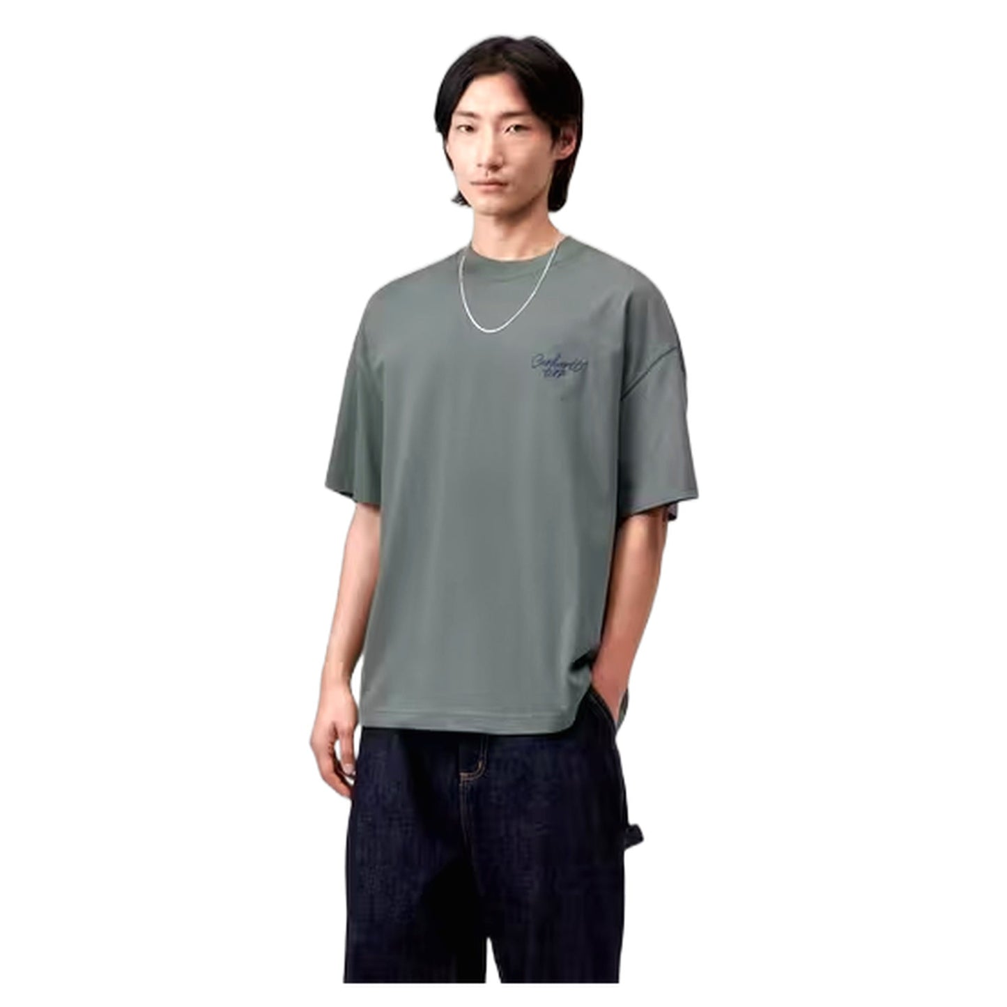 T-Shirt Carhartt Wip S/S Signature Script T-Shirt - Silver Pine / Jupiter - T-Shirt di Carhartt Wip | Francis Concept