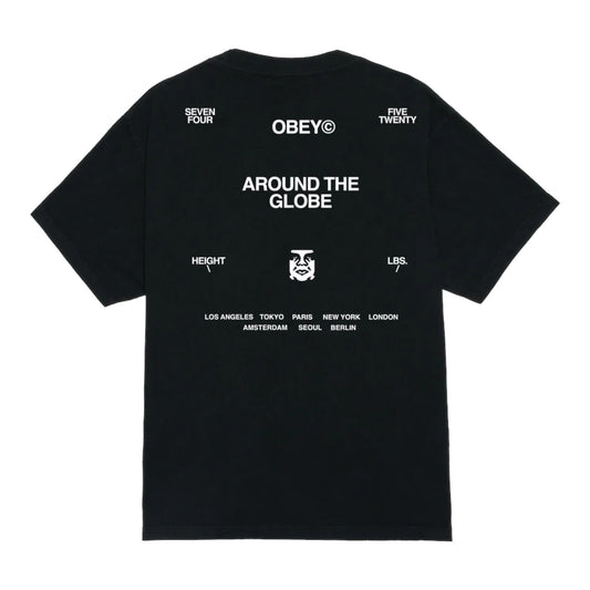T-Shirt Obey Around The Globe Tee - Pigment True Vintage Black - T-Shirt di Obey | Francis Concept