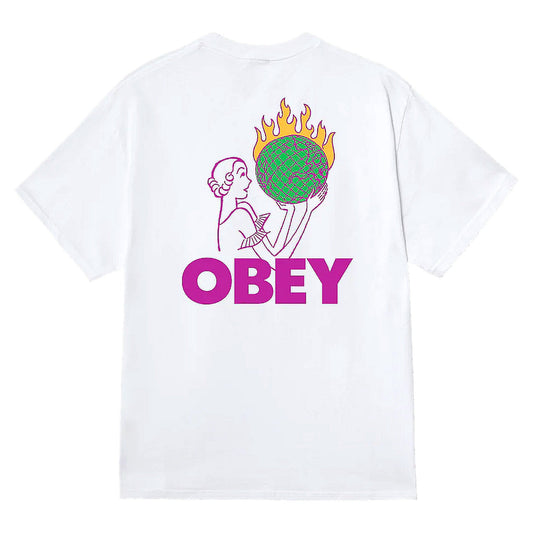 T-Shirt Obey World In Flames Tee - White - T-Shirt di Obey | Francis Concept