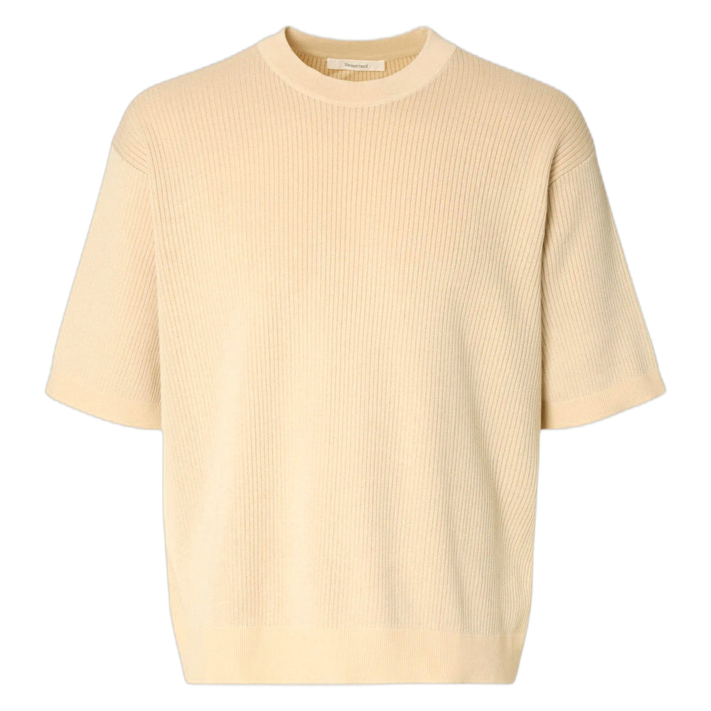 T-Shirt Seleceted Homme Mattis SS Plaited Relaxed Crewneck - Beige