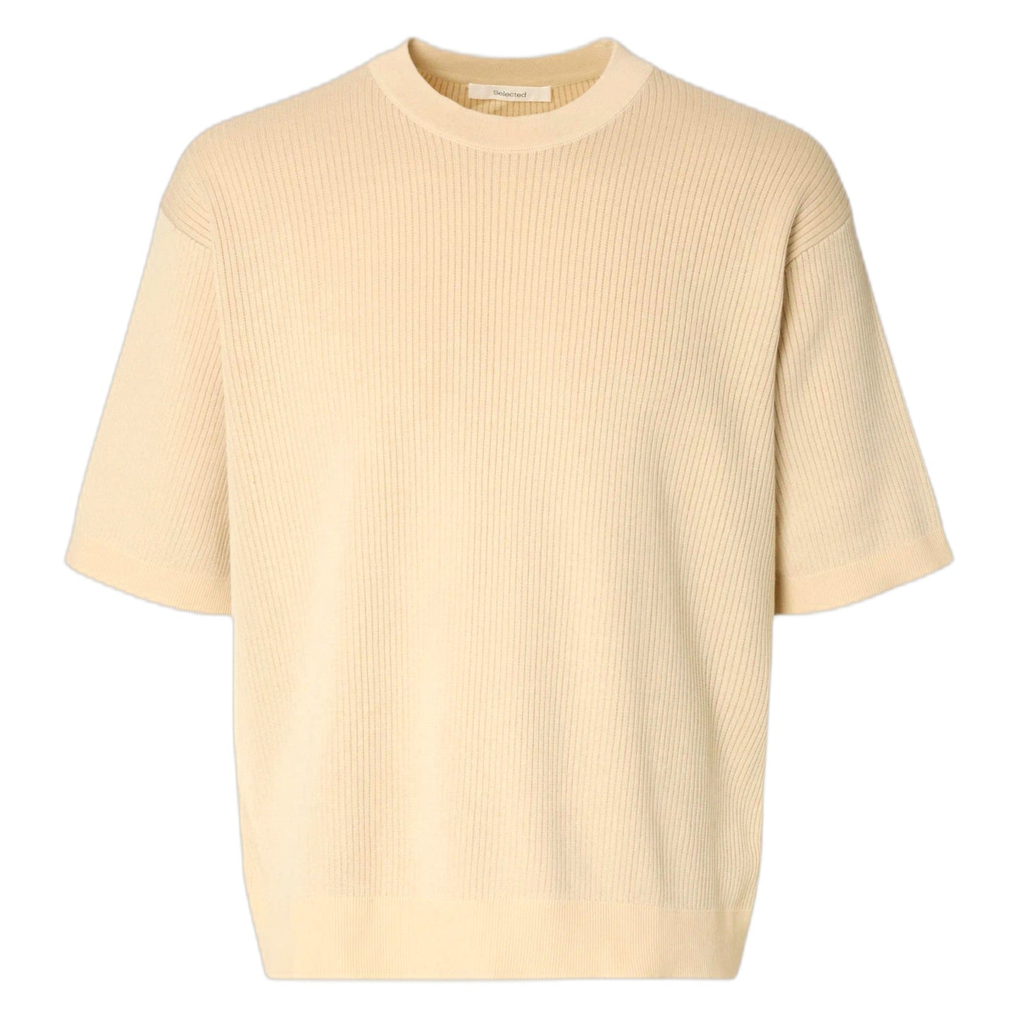 T-Shirt Seleceted Homme Mattis SS Plaited Relaxed Crewneck - Beige