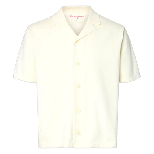 T-Shirt Selected Homme Amour Intarsia Relaxed Polo Cardigan - Bianco