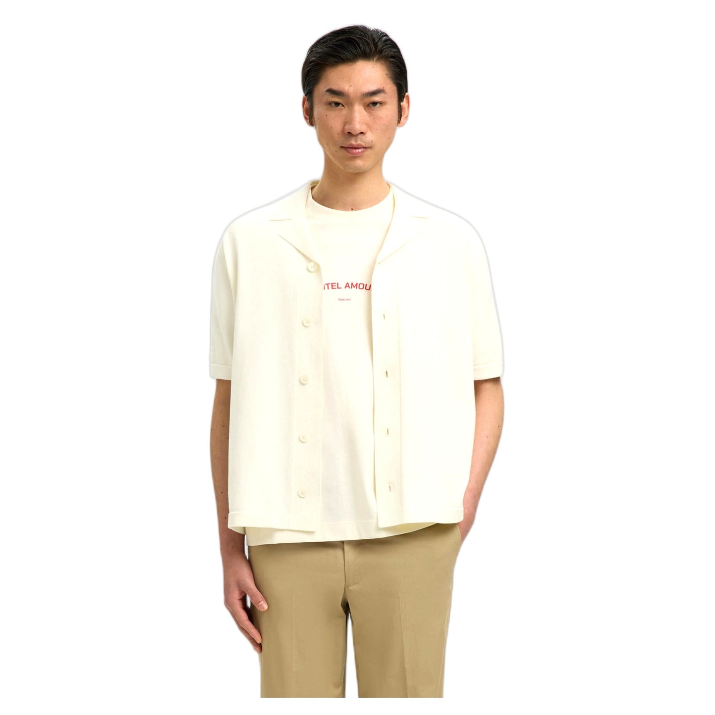 T-Shirt Selected Homme Amour Intarsia Relaxed Polo Cardigan - Bianco