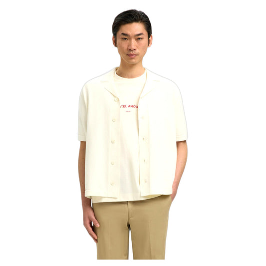 T-Shirt Selected Homme Amour Intarsia Relaxed Polo Cardigan - Bianco