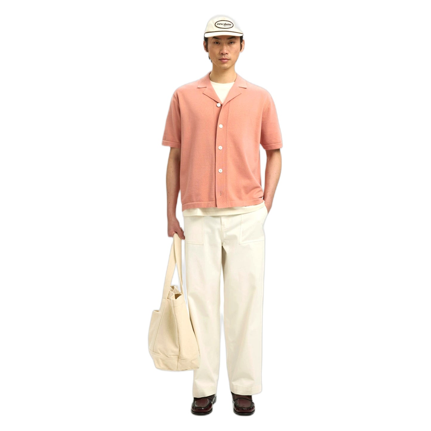 T-Shirt Selected Homme Amour Intarsia Relaxed Polo Cardigan - Rosa