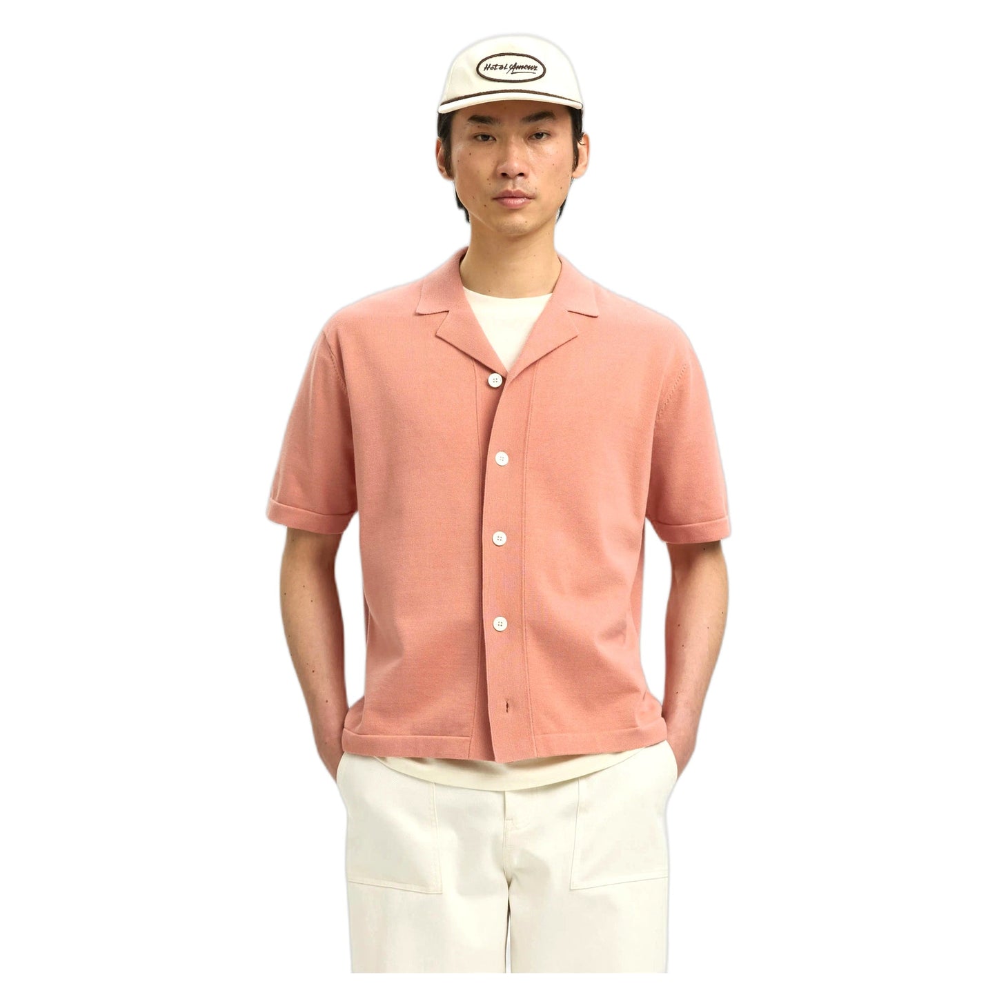 T-Shirt Selected Homme Amour Intarsia Relaxed Polo Cardigan - Rosa