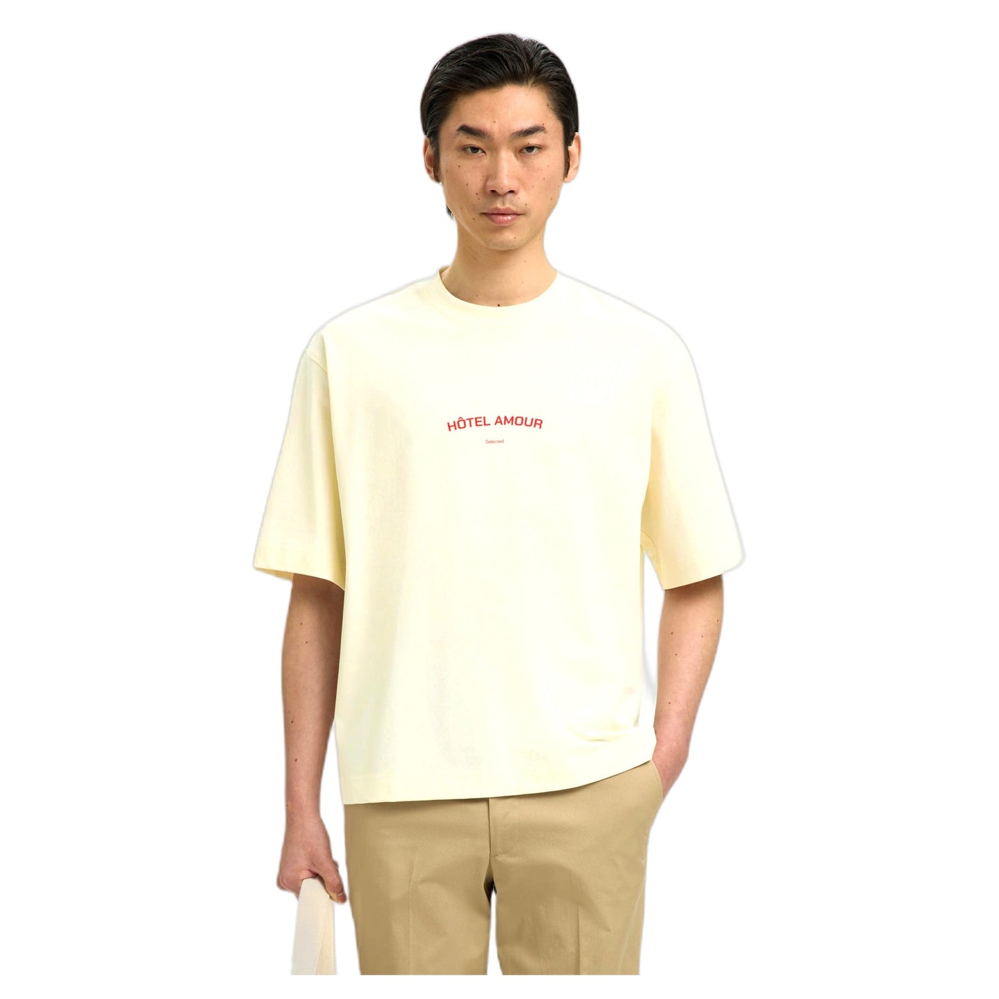 T-Shirt Selected Homme Boxy Liam SS O-Neck Tee Hotel Amour - Bianco