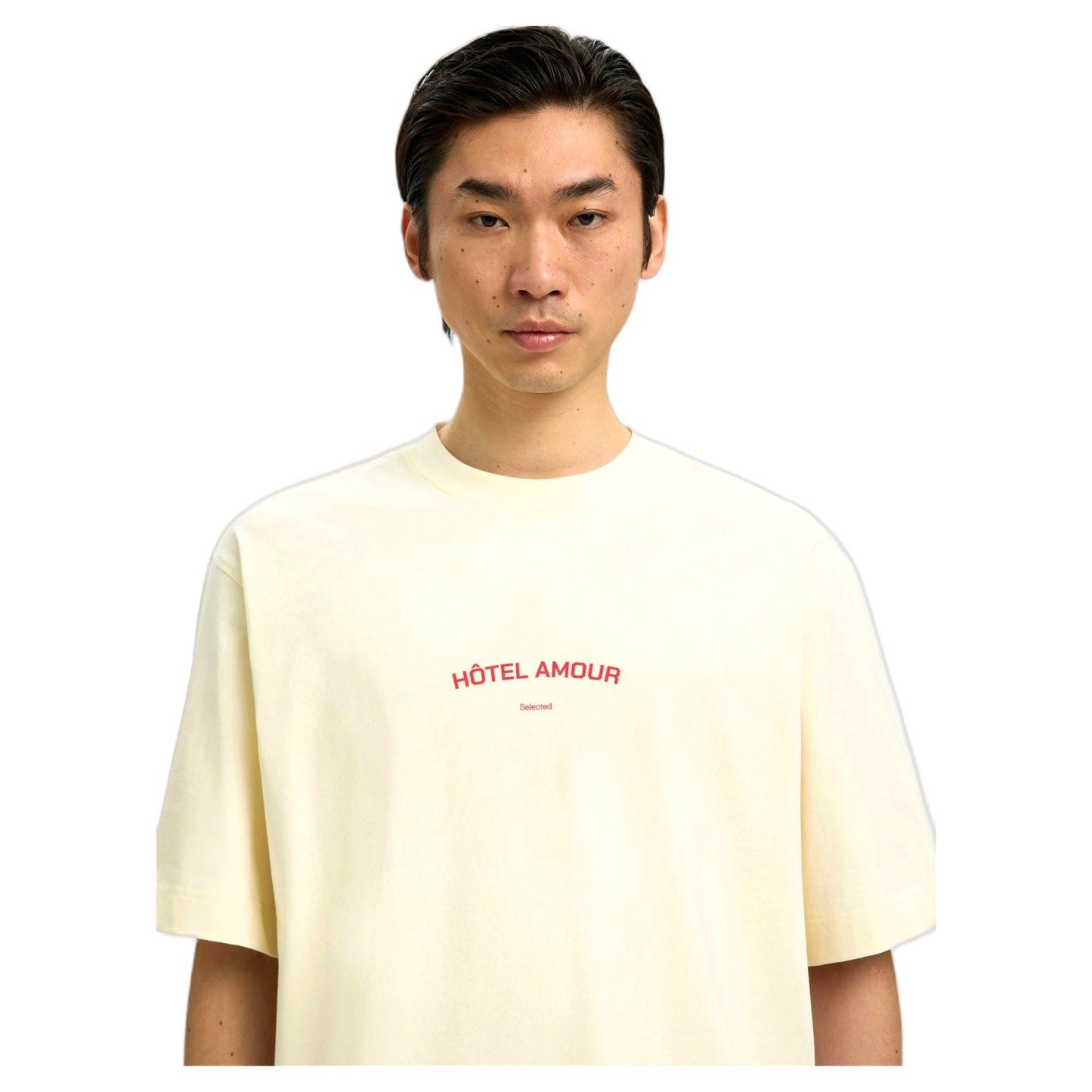 T-Shirt Selected Homme Boxy Liam SS O-Neck Tee Hotel Amour - Bianco