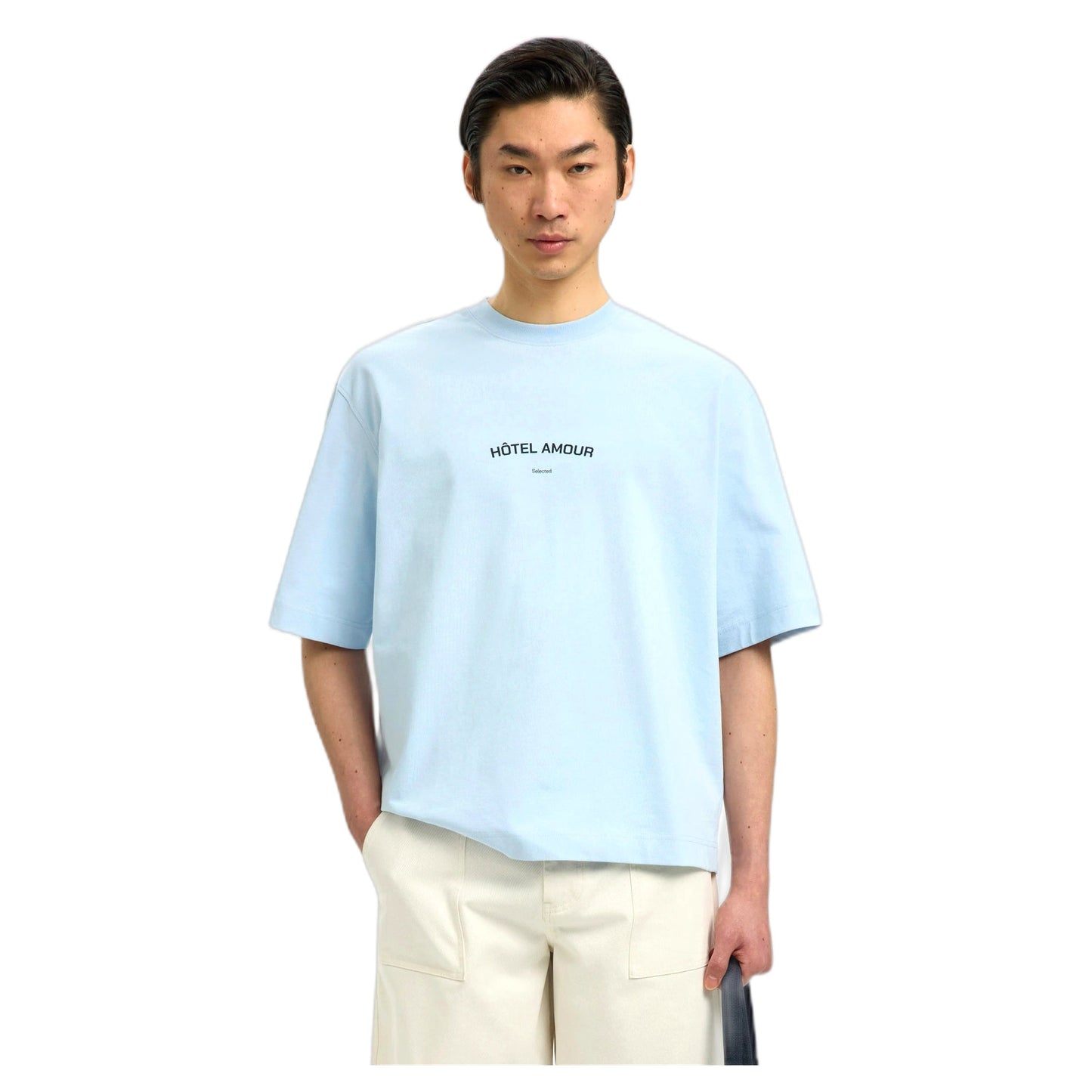 T-Shirt Selected Homme Boxy Liam SS O-Neck Tee Hotel Amour - Celeste
