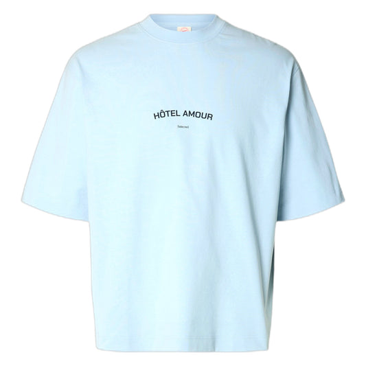 T-Shirt Selected Homme Boxy Liam SS O-Neck Tee Hotel Amour - Celeste