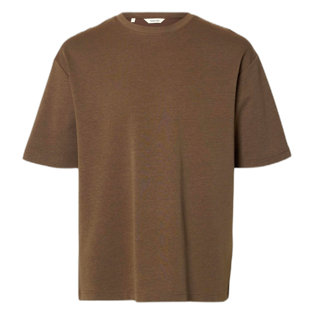 T-Shirt Selected Homme Loose Oscar SS O - Neck Tee - Marrone - T-Shirt di Selected Homme | Francis Concept