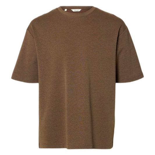 T-Shirt Selected Homme Loose Oscar SS O - Neck Tee - Marrone - T-Shirt di Selected Homme | Francis Concept