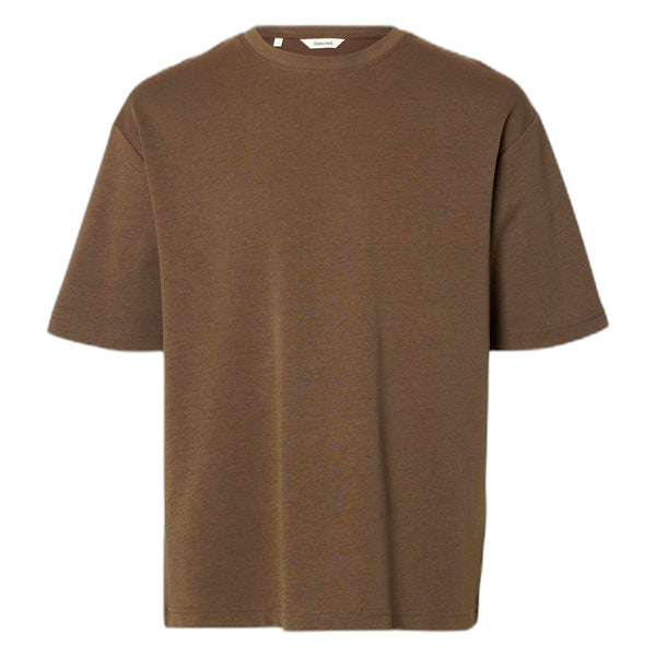 T-Shirt Selected Homme Loose Oscar SS O - Neck Tee - Marrone - T-Shirt di Selected Homme | Francis Concept