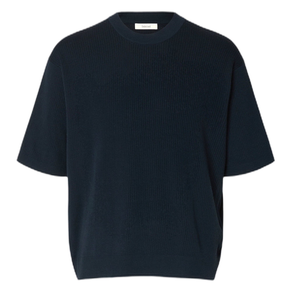 T-Shirt Selected Homme Mattis SS Plaited Relaxed Crewneck - Blue