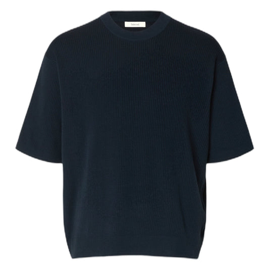 T-Shirt Selected Homme Mattis SS Plaited Relaxed Crewneck - Blue