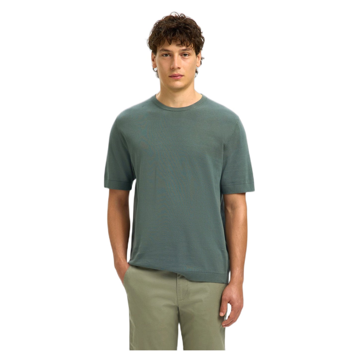T-Shirt Selected Homme Torino SS Knit Crewneck - Verde-Francis Concept