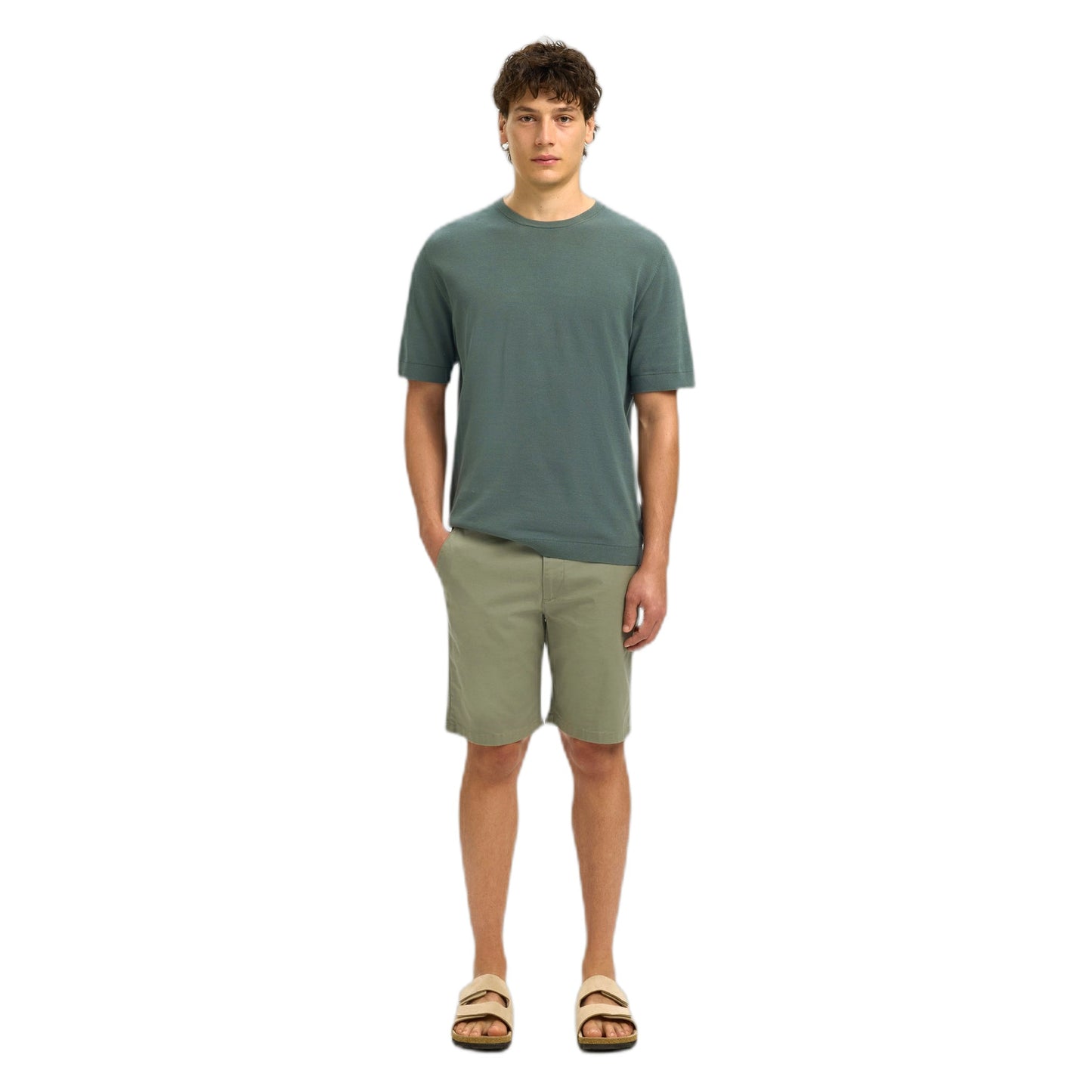 T-Shirt Selected Homme Torino SS Knit Crewneck - Verde-Francis Concept